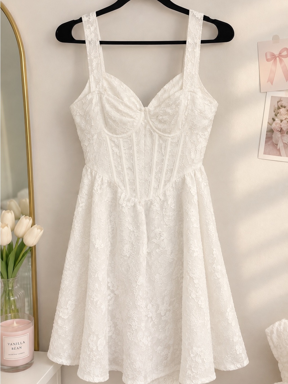 SHEIN White Lace Corset A-Line Slip Dress